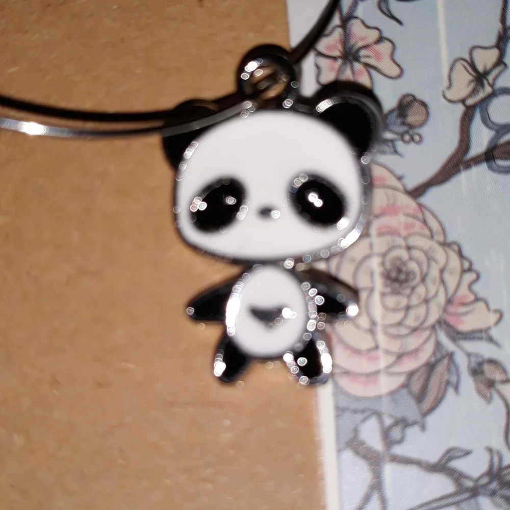 Minimalist Silver Medium Hoop Earrings black white enamel Panda bear Charm NEW …